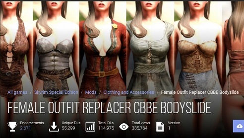 【Skyrim SE】涼しげな服に変更！しかし…｜Female Outfit Replacer CBBE Bodyslide - ぱんはげメモ